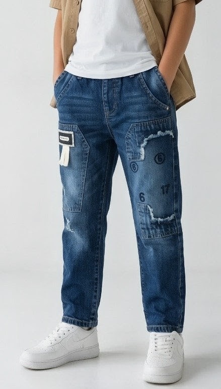 Olive + Fig Mid Blue Utility Jeans (Style 1)