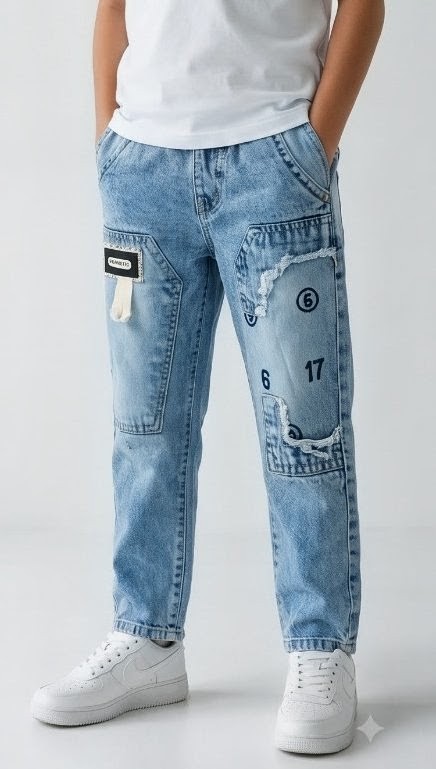 Olive + Fig Mid Blue Utility Jeans (Style 4)
