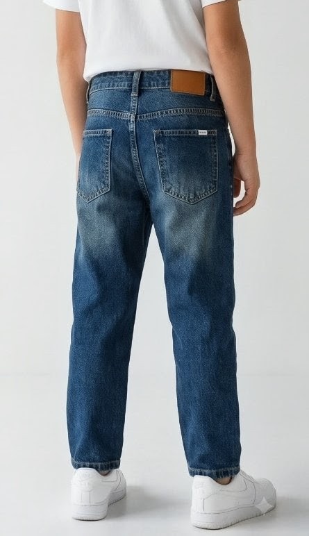 Olive + Fig Mid Blue Straight Leg Jeans