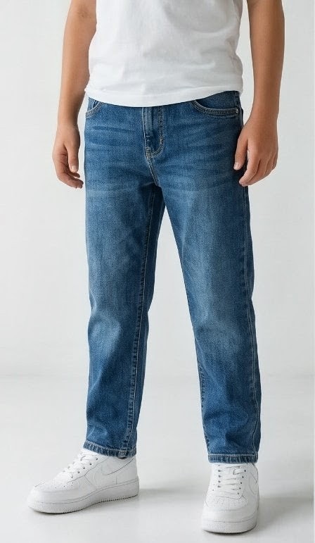 Olive + Fig Mid Blue Classic Straight Jeans