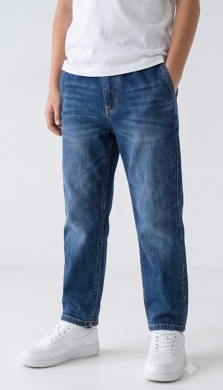 Olive + Fig Mid Blue Regular Straight Jeans