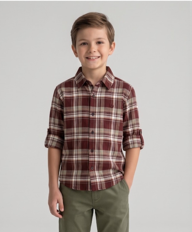 G-Boys Burgundy Check Shirt