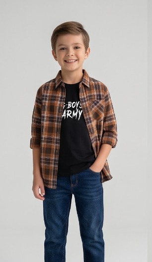 G-Boys Army Brown Buffalo Check Shirt + Tee