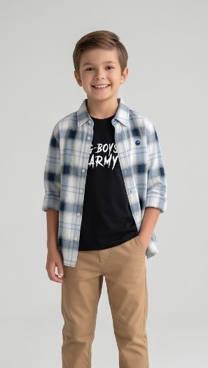 G-Boys Army Blue Plaid Shirt + Tee