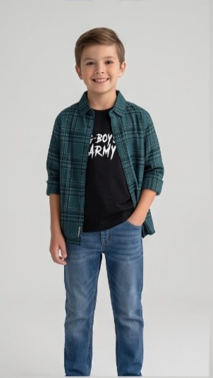 G-Boys Army Dark Teal Plaid Shirt + Tee