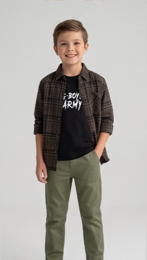 G-Boys Army Chocolate Plaid Shirt + Tee