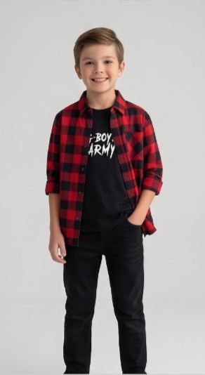 G-Boys Army Red Buffalo Check Shirt + Tee