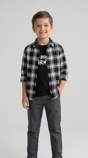 G-Boys Army Black White Plaid Shirt + Tee