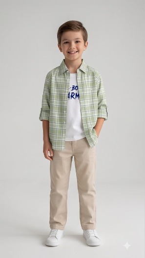 G-Boys Army Sage Green Plaid Shirt + Tee