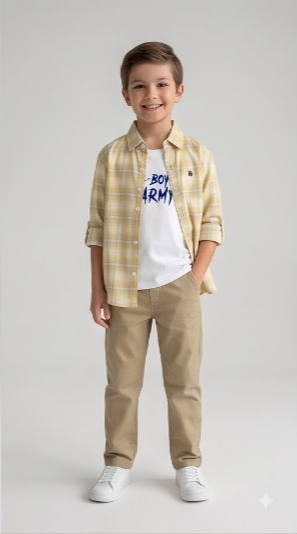 G-Boys Army Yellow Plaid Shirt + Tee