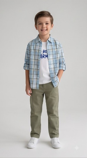 G-Boys Army Blue Yellow Check Shirt + Tee