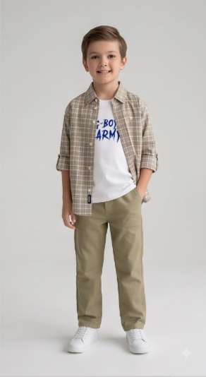 G-Boys Army Beige Plaid Shirt + Tee