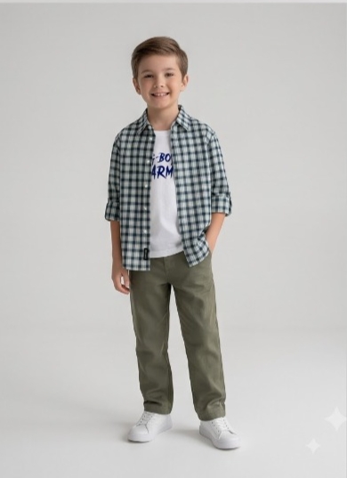 G-Boys Army Dark Green Check Shirt + Tee