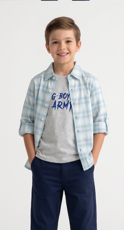 G-Boys Army Sky Blue Check Shirt + Tee