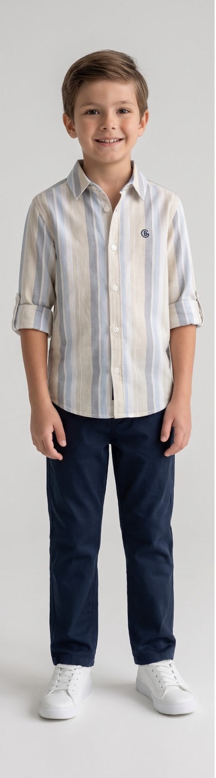 Cream Beige Blue Stripe Shirt