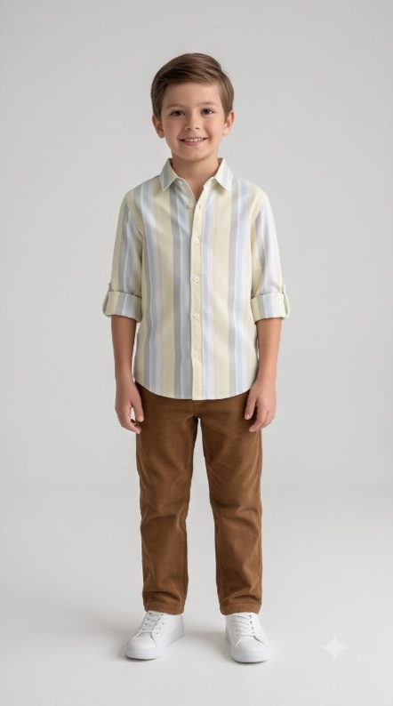 Cream Yellow Blue Stripe Shirt