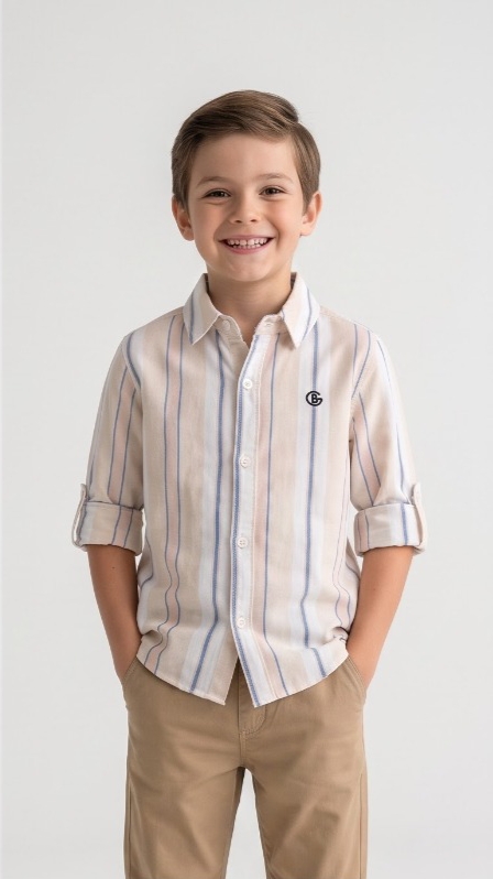 Cream Blue Orange Pinstripe Shirt