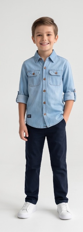 Light Wash Blue Denim Shirt