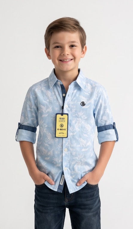 Tropical Palm Leaf Print Shirt — Sky Blue