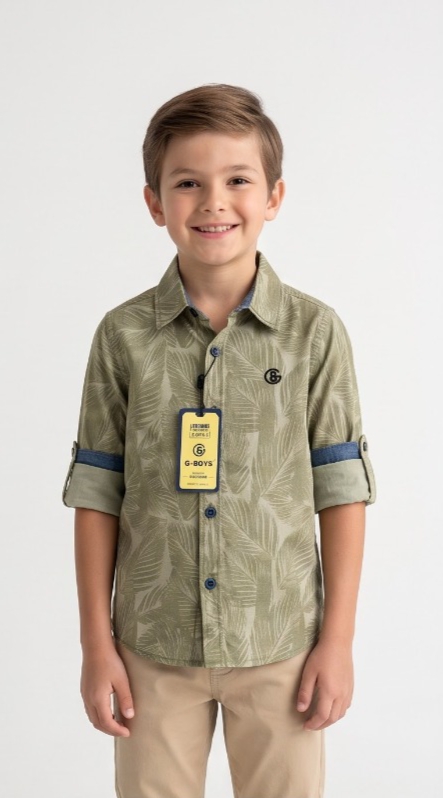 Tropical Palm Leaf Print Shirt — Olive Green