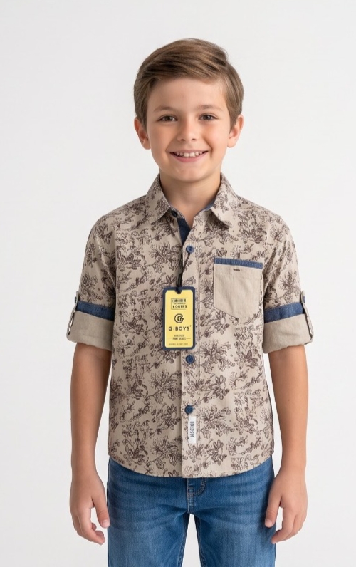 Botanical Sketch Print Shirt — Sand Beige