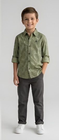 Tropical Leaf Print Shirt — Sage Green