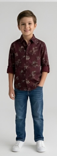 Dark Floral Print Shirt — Burgundy