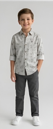 Line Art Print Shirt — Chalk Grey