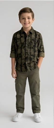 Dark Tropical Leaf Print Shirt — Forest Green