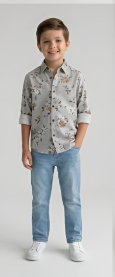 Terracotta Floral Print Shirt — Chalk Grey