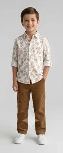 Golden Floral Print Shirt — Ivory
