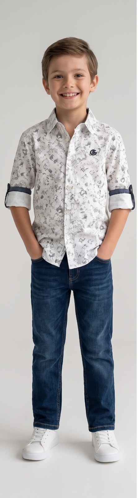 Abstract Texture Print Shirt — White