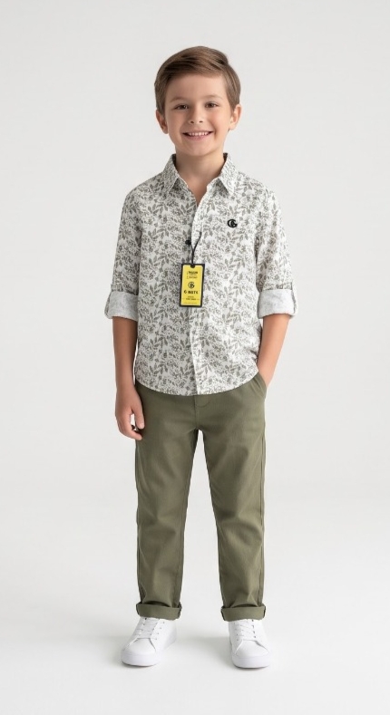 Botanical Print Shirt — White & Olive