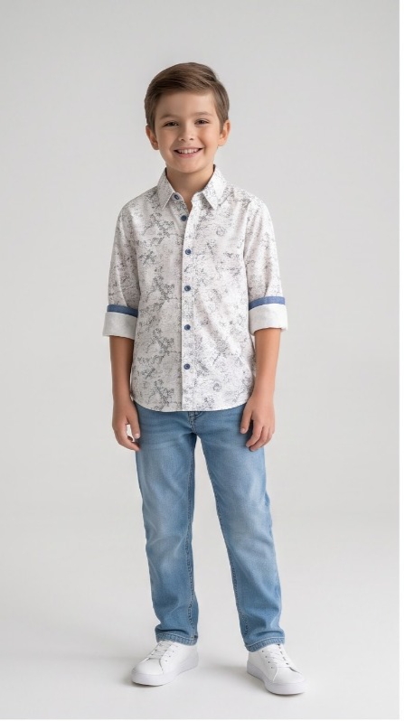 Silver Abstract Print Shirt — White