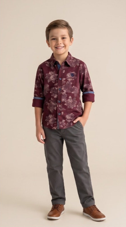 Geometric Starburst Print Shirt — Wine