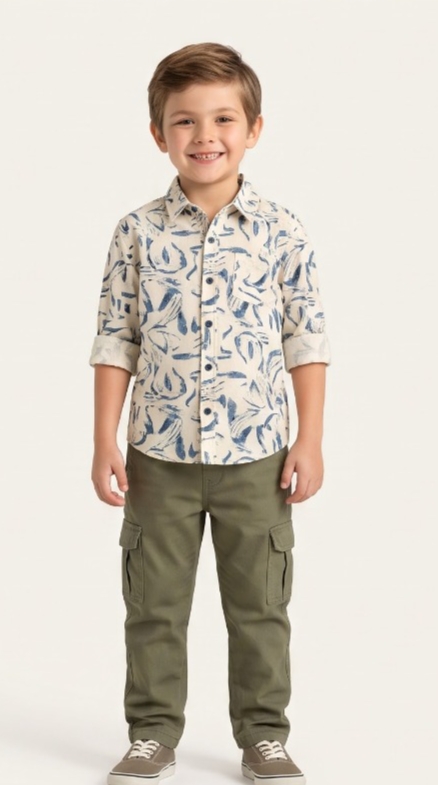 Blue Brushstroke Print Shirt — Cream