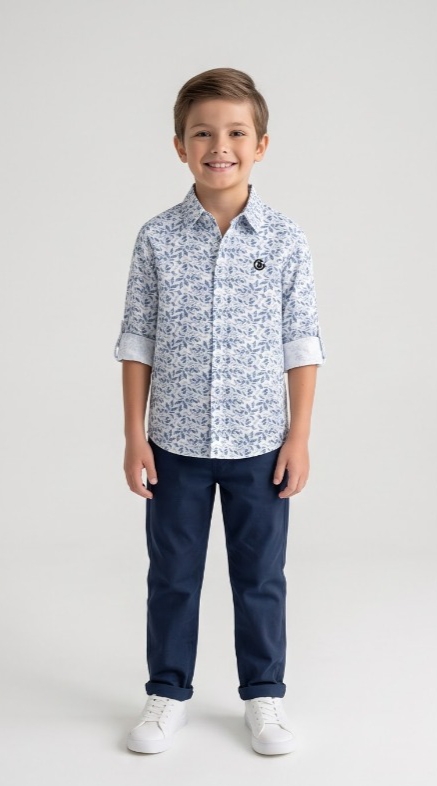 Blue Leaf Print Shirt — White
