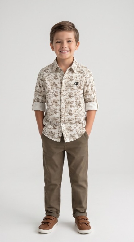 Botanical Sketch Print Shirt — Sand Beige — image 3