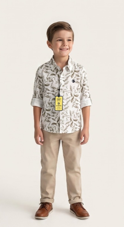 Golden Leaf Print Shirt — White