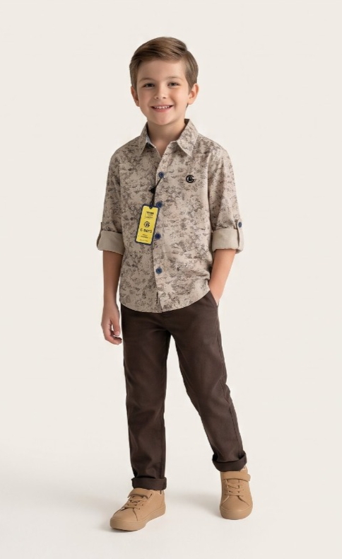 Topographic Print Shirt — Stone