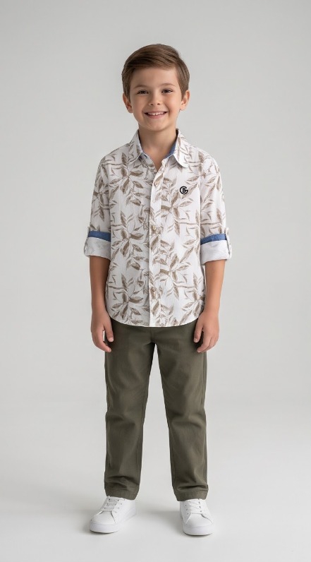 Golden Tropical Leaf Shirt — White