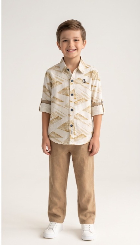 Chevron Geometric Print Shirt — Ivory