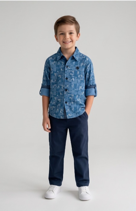 Object Print Shirt — Teal Blue