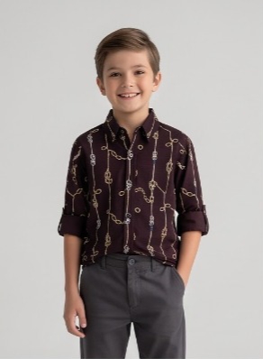 Gold Chain Print Shirt — Maroon
