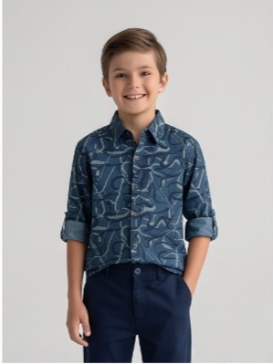 Abstract Wave Print Shirt — Slate Blue