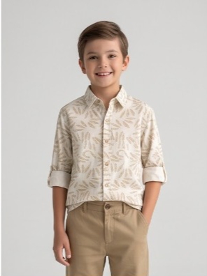 Golden Leaf Print Shirt — Off-White
