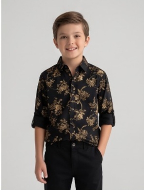 Gold Floral Print Shirt — Black