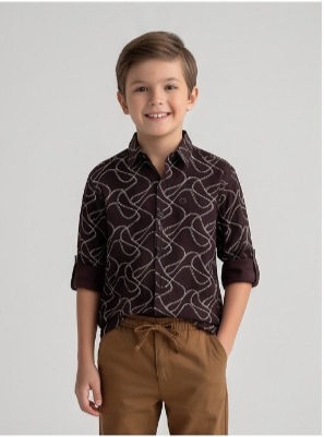 Abstract Swirl Print Shirt — Espresso