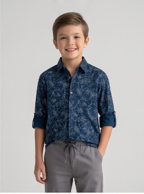 Botanical Vine Print Shirt — Navy — image 2