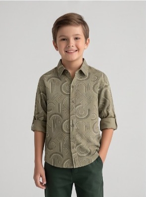 Geometric Maze Print Shirt — Khaki